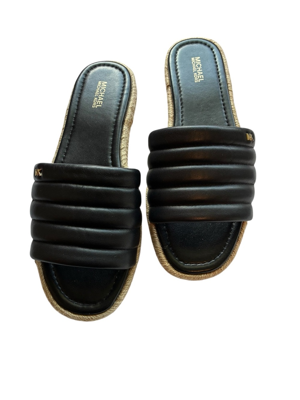 Michael Kors Black Padded Slide Sandals with Gold Logo